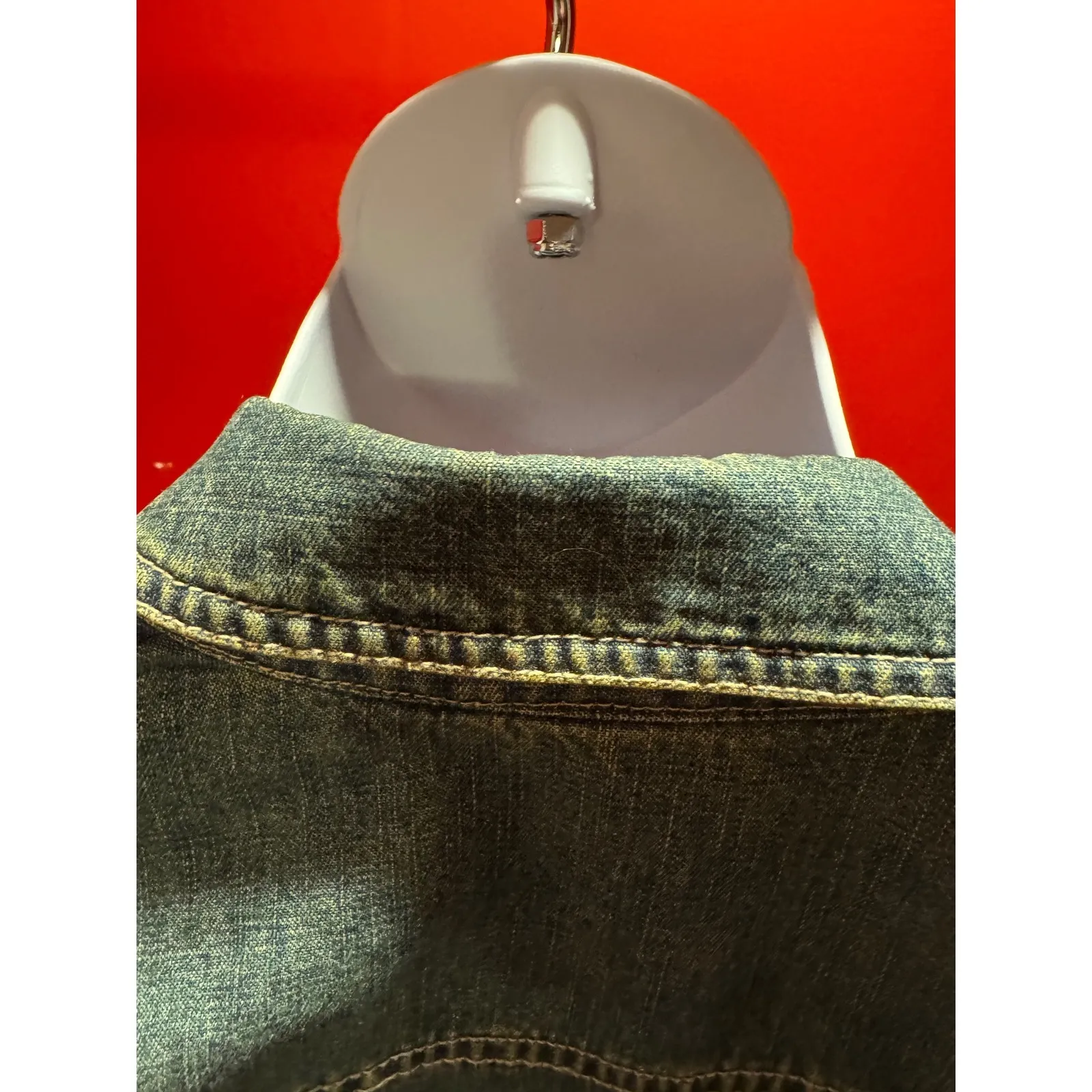 Eddie Bauer True Vintage L  90's 100% Cotton Denim Distressed Trucker Jacket - Image 4