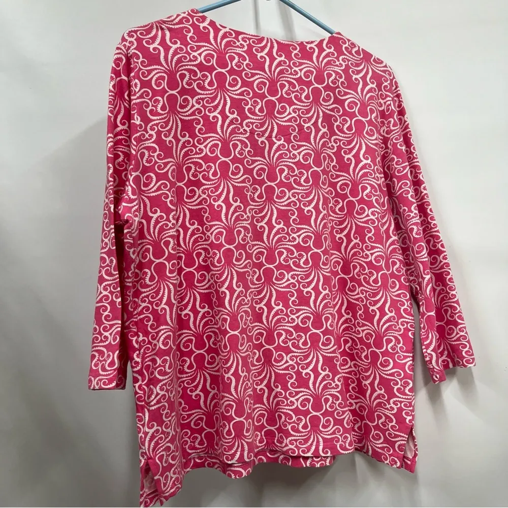 Alfred Dunner size L Pink & White Octopus Print 3/4 Sleeve Top/Shirt Size L - Image 2