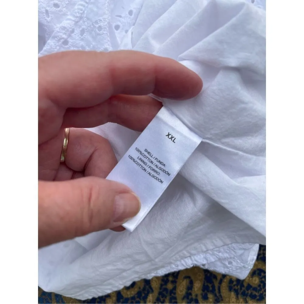 Draper James XXL peasant top white cotton eyelet puff sleeves lined. - Image 3