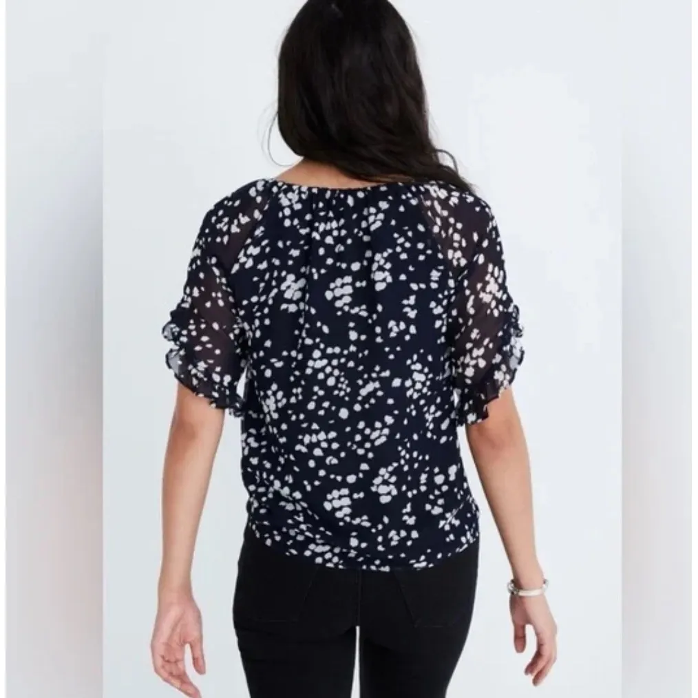 Madewell‎ Memento Ruffle Sleeve Drifting Petals Top Navy Floral Print Women's XS - Image 11
