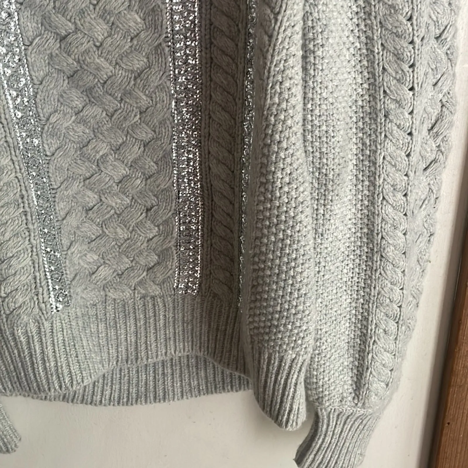 J.Crew Cable-knit Sequin Sweater Gray - Image 8