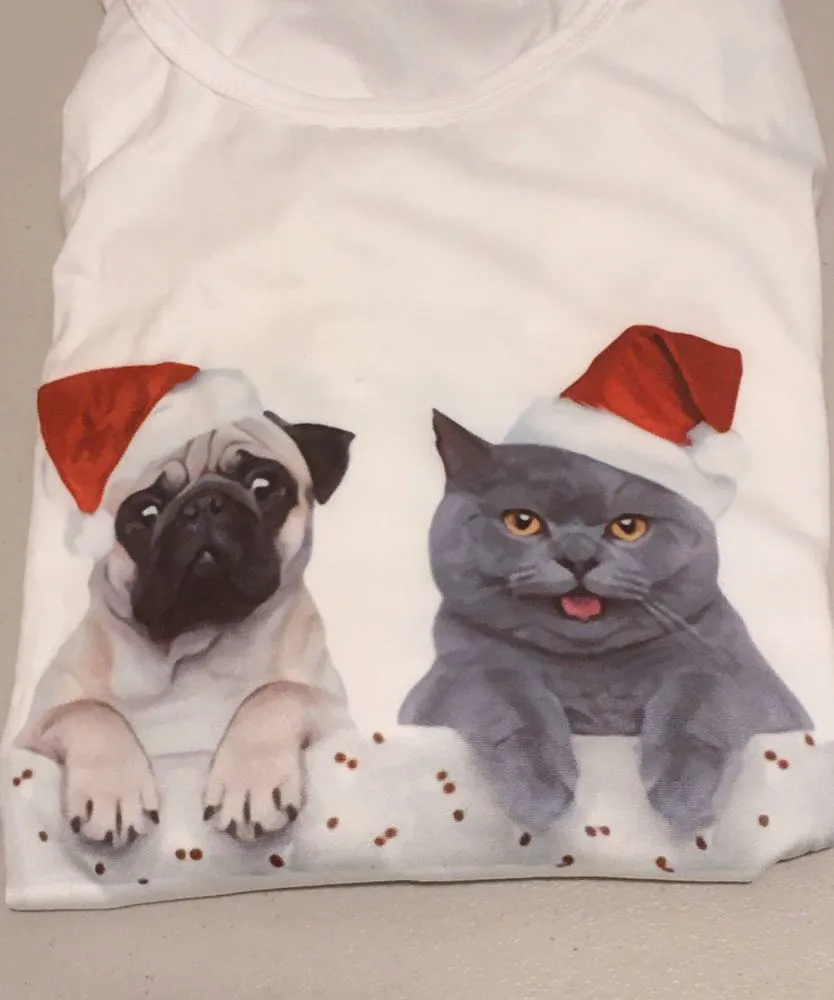 Cat & Pug Christmas T - Image 4