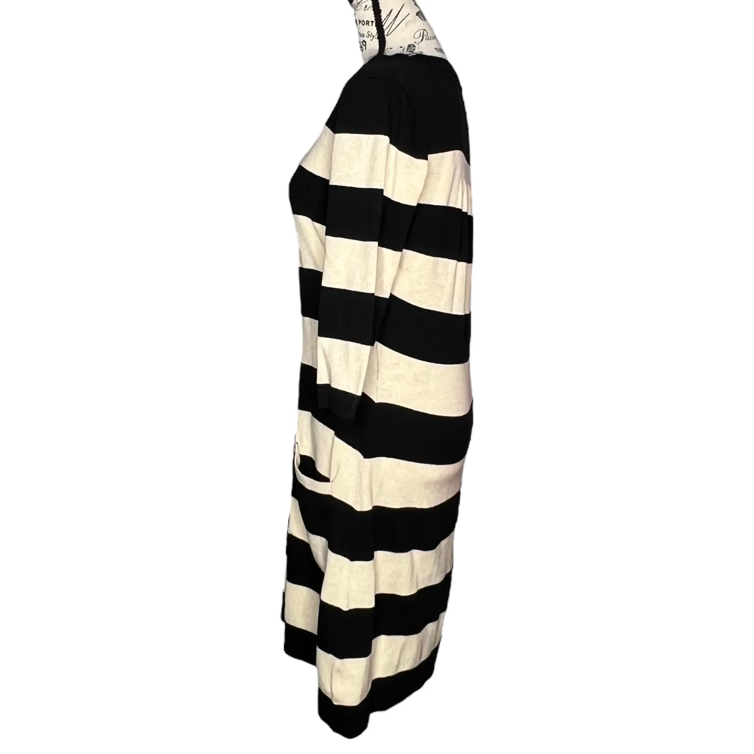 Pink Rose (M) Square Neck 1/2 Sleeve Sweater Dress Wide Stripe Two Pocket - Image 2