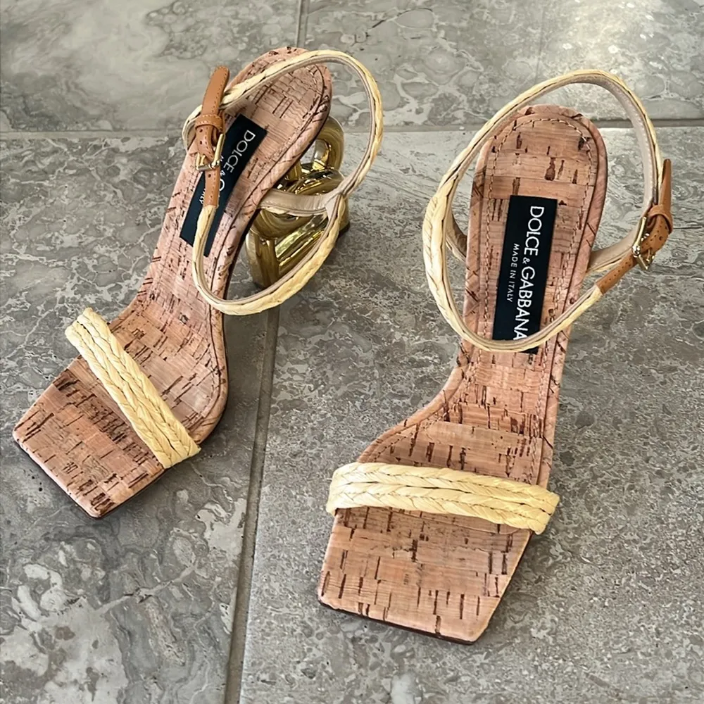 Logo Heel Ankle Strap Sandals in Gold Tan, New in Box - Image 16