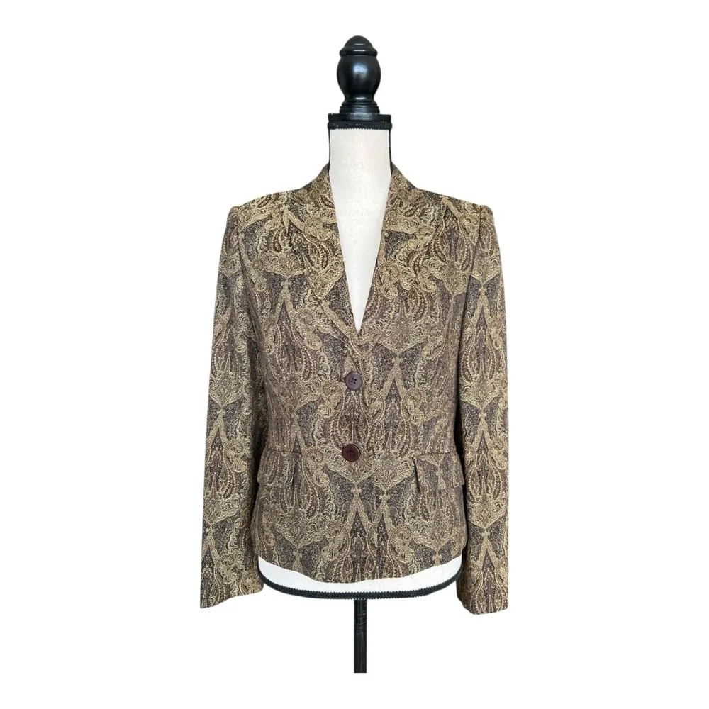 Grace Elements Paisley Blazer in Brown and Tan Size 6 - Image 3