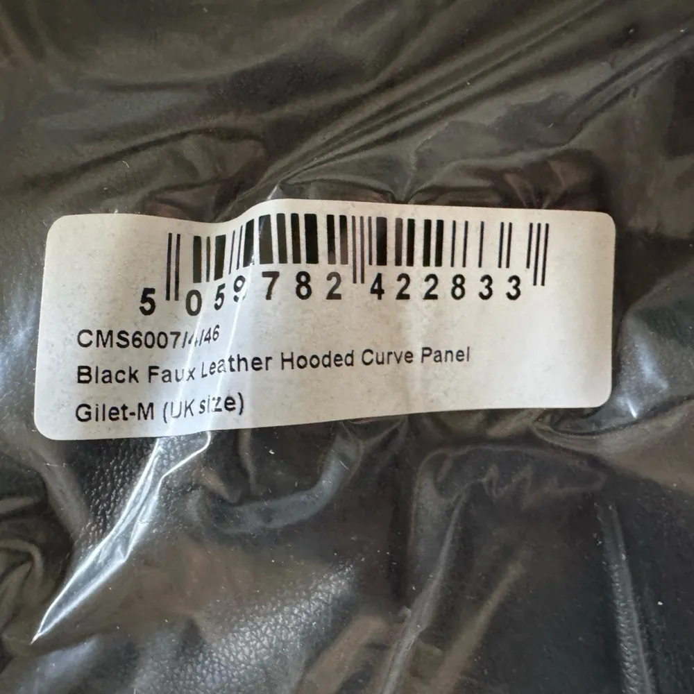 Black Faux Leather Hooded Puffer Vest | Curve Panel Detail | UK Med (US 6–8) - Image 2