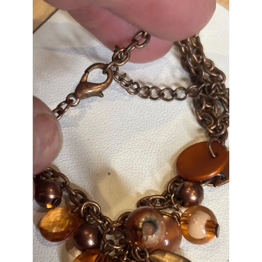 Bronze Tone Necklace With Beads & Charms 18" Chain With Lobster - Image 4