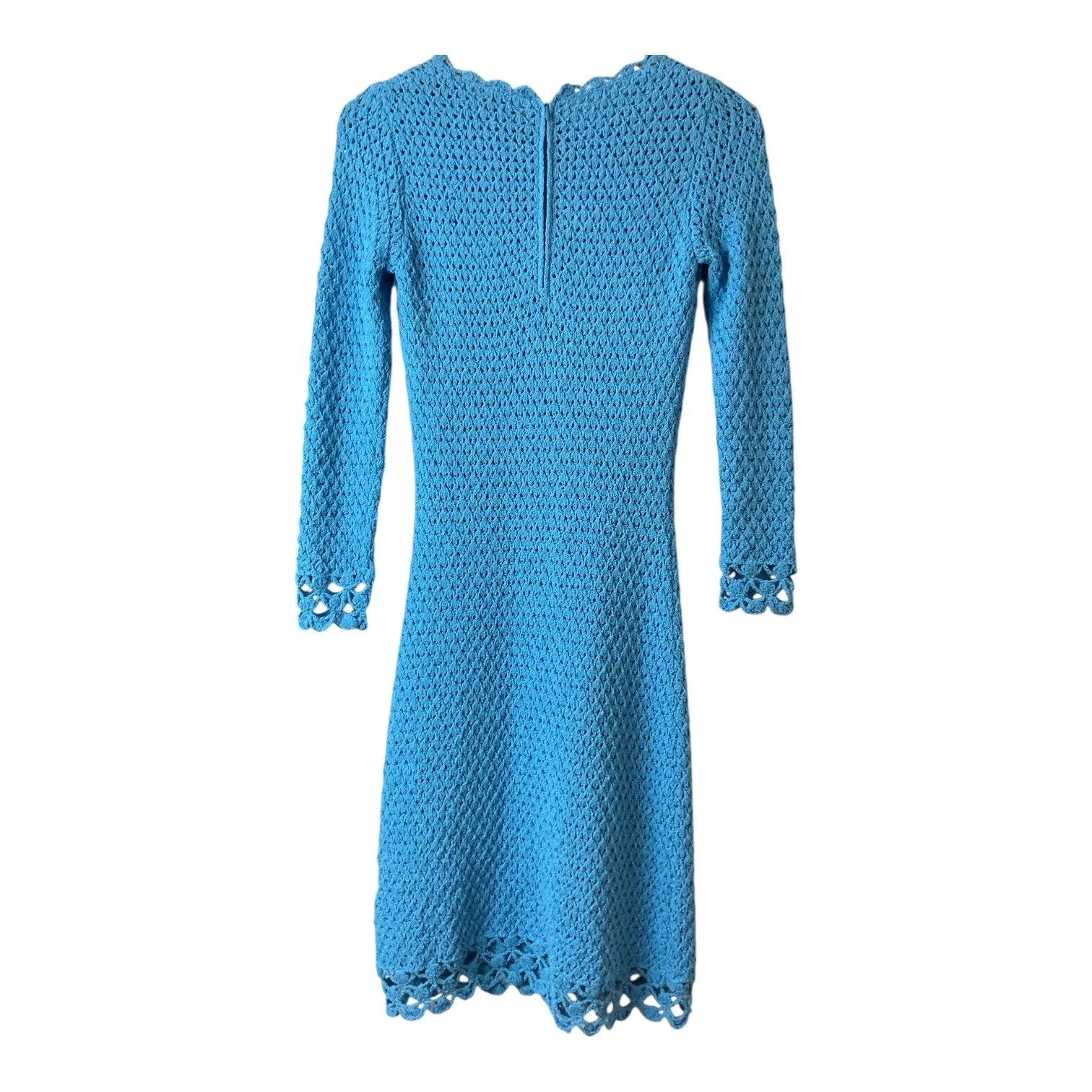 St John Blue Crochet Knit Long Sleeve Dress XS $1195 - Image 5