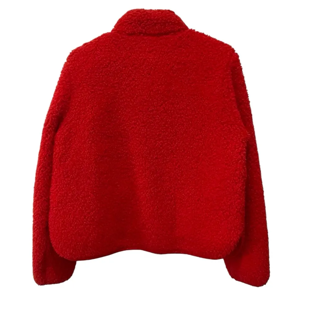 Womens Red Faux Sherpa Half Zip Pullover Size M - Image 3