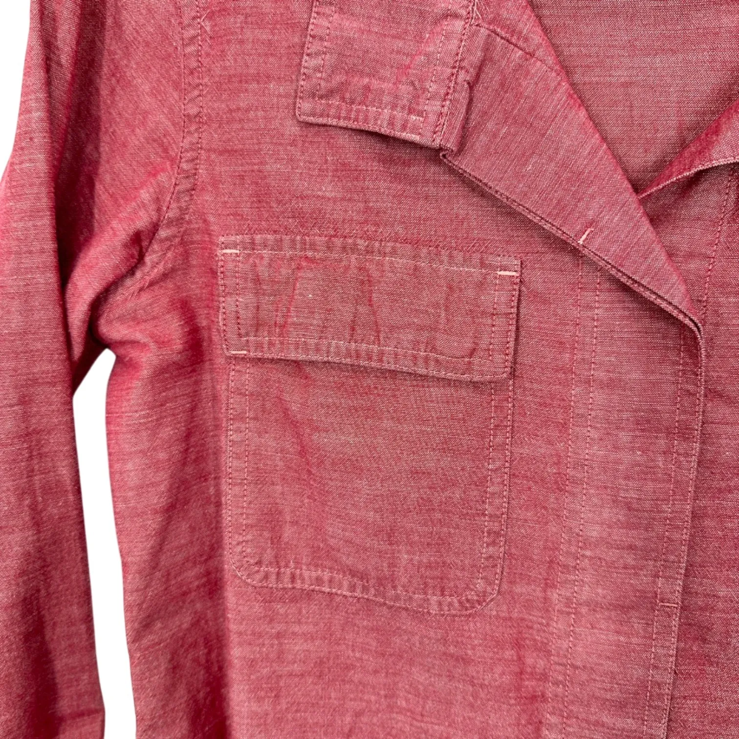 Patagonia Organic Cotton Red Pink Chambray Button Up Shirt Women's 6 Long Sleeve - Image 10