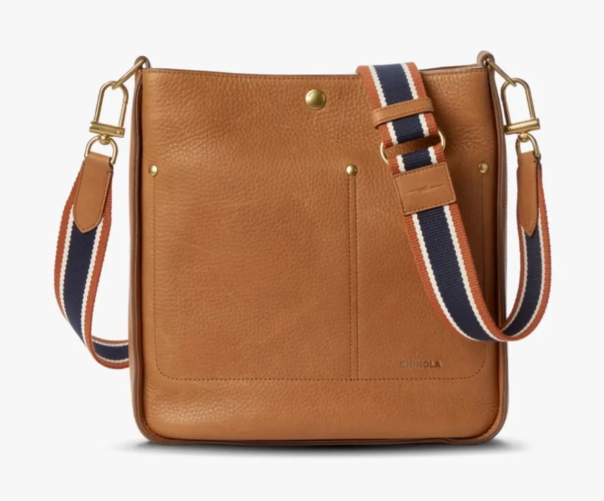 Shinola Pocket Crossbody Bag Leather Camel Tan Adjustable Strap New - Image 1