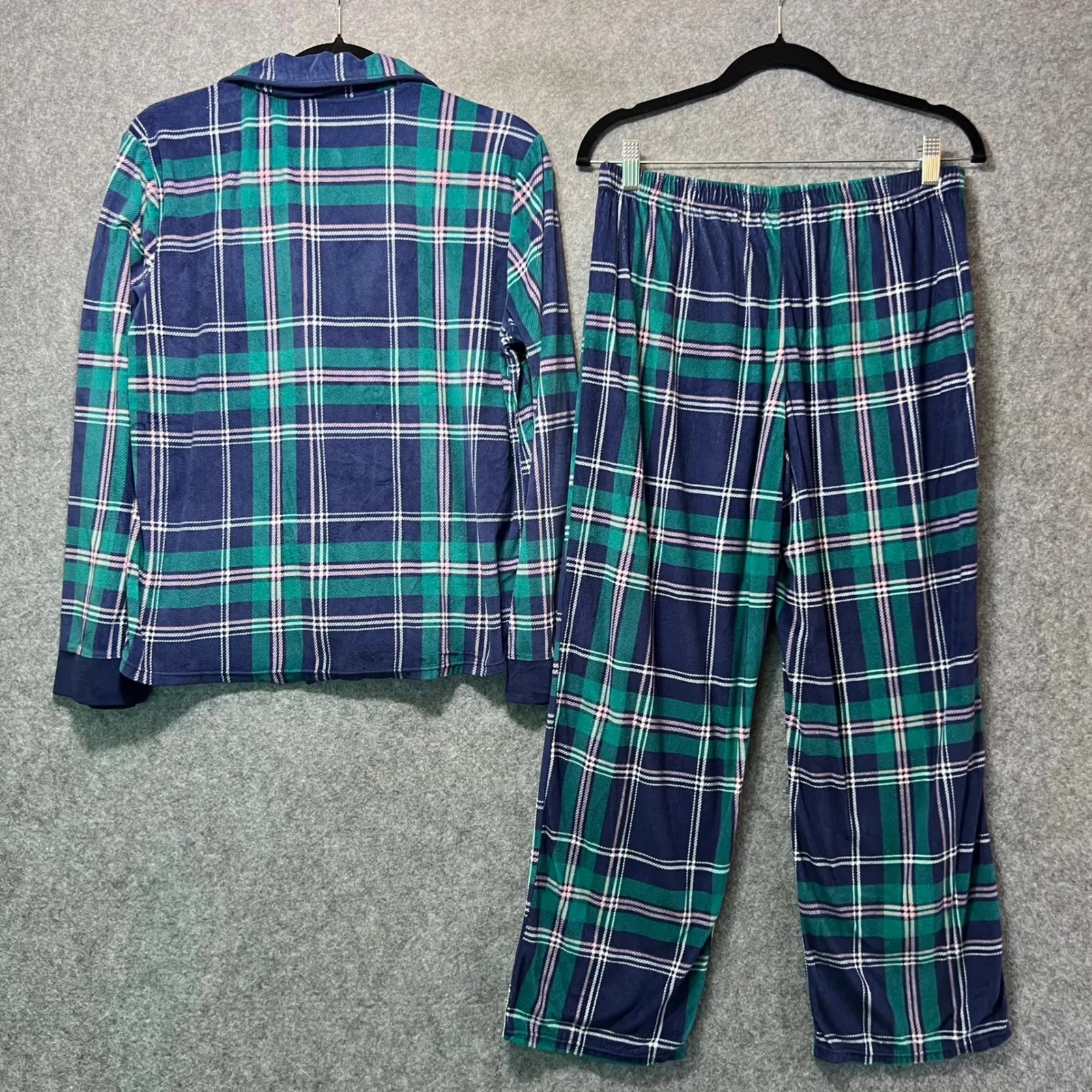 Nautica Plaid Pajama Set Top Pants Sleepwear Women's Medium Blue Green‎ Fleece - Image 7
