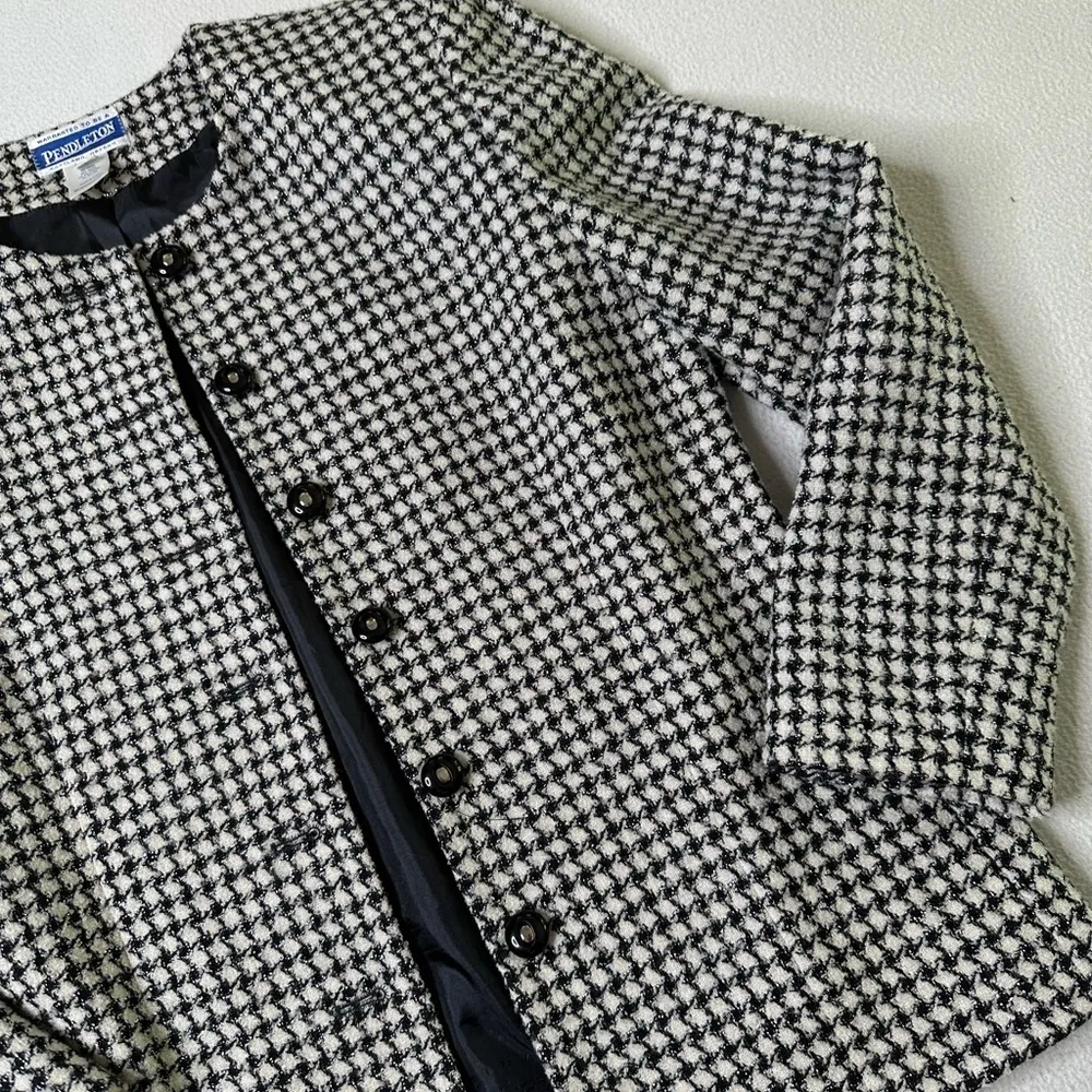 Pendleton  Vintage Tweed Houndstooth Gingham Button Down Blazer - Image 5