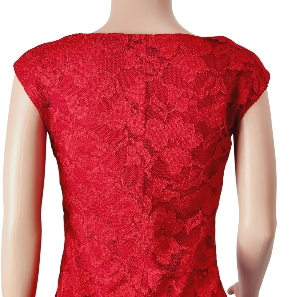 CONNECTED Apperal Red Sheath Lace Cocktail Dress Ruched Waist Sz: 8 - Image 9