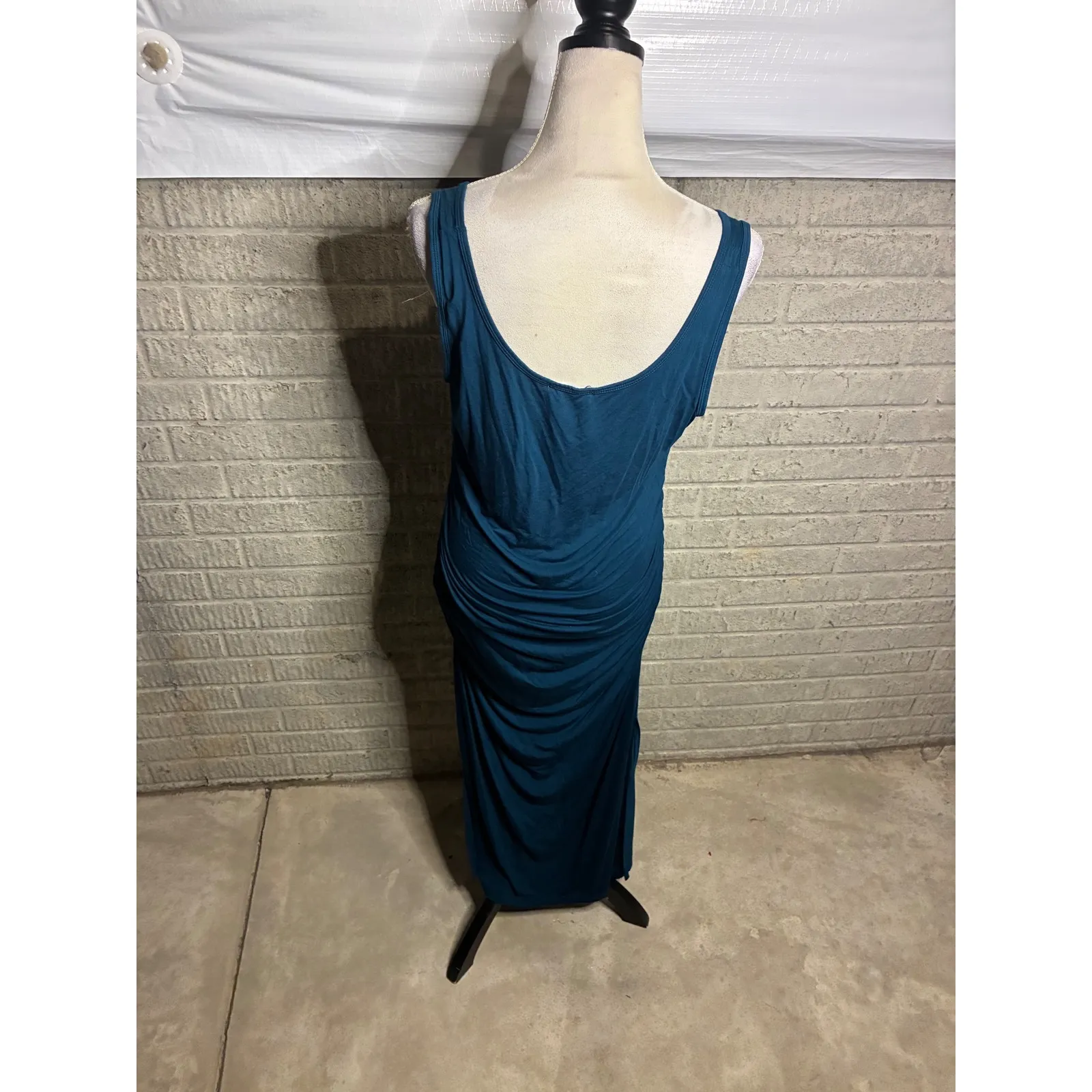 SMALLSHOW Teal Ruched Midi Dress Side Slit Tank‎ Sleeveless Women's Size L Green - Image 4