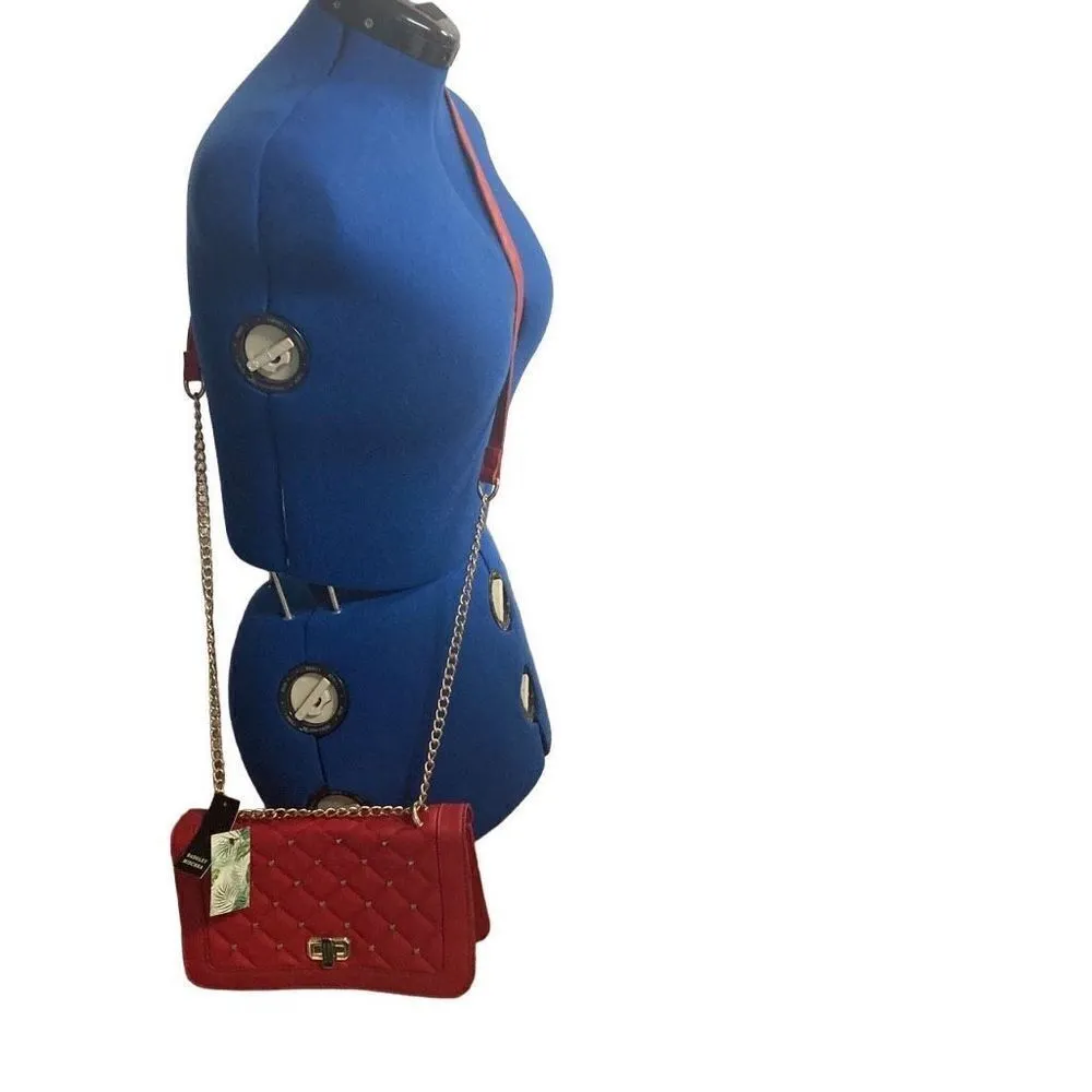 BADGLEY MISCHKA Women’s Red Crossbody Studded Quilted New‎ With Tags 8.5X3X6.5 - Image 3