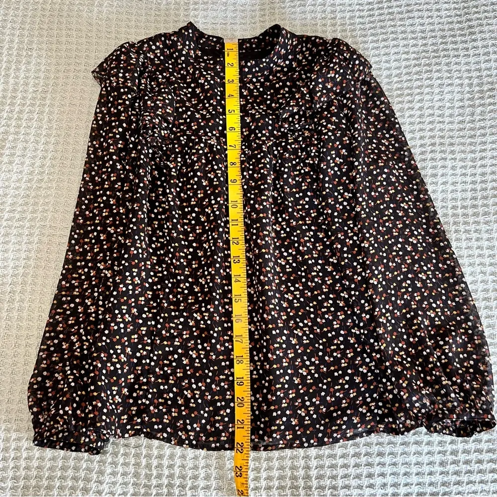 Madewell Georgette Top Shirt Blouse Womens XS Extra Small Black Floral Ruffle - Image 9