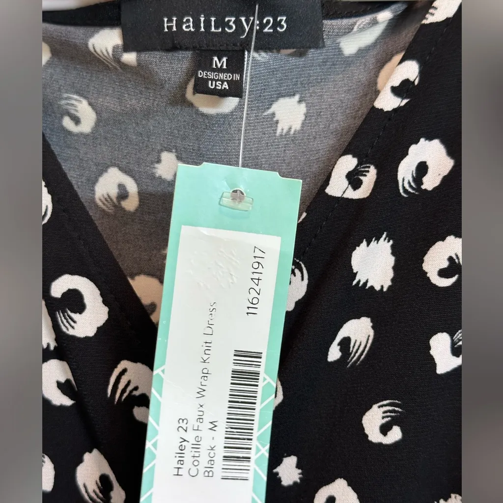 Hail3y 23 Cotille Black Leopard Print Faux Wrap Knit Dress Size M Stretchy Size M - Image 2