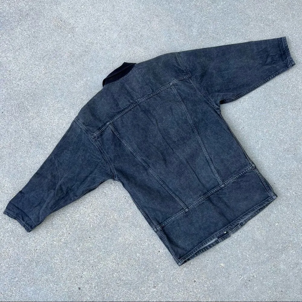 Vintage 80s Levi’s long chore trucker denim jean jacket charcoal SMALL - Image 5