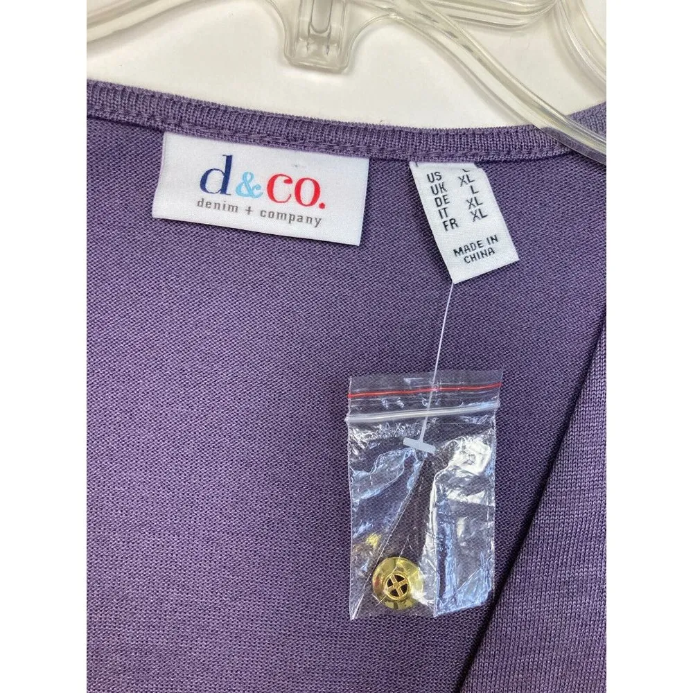 New D&Co Heavenly Jersey Long Sleeve One Button Cardigan Sweater Womens L Purple - Image 6