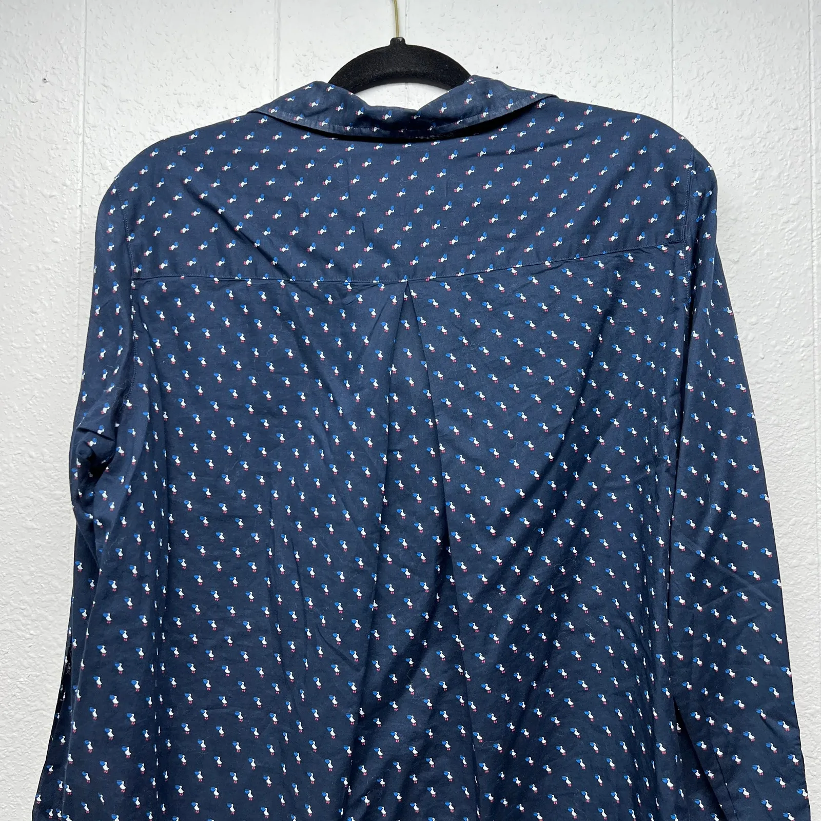 Grayson Frank & Eileen Pelican Bird Print Womens Shirt Medium Cotton Sustainable Blue - Image 7