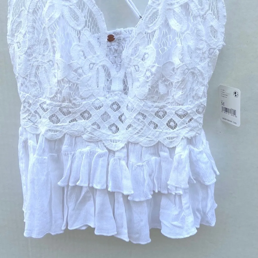 NWT Free People Womens medium white Adella lace cross strap cami tank top - Image 6