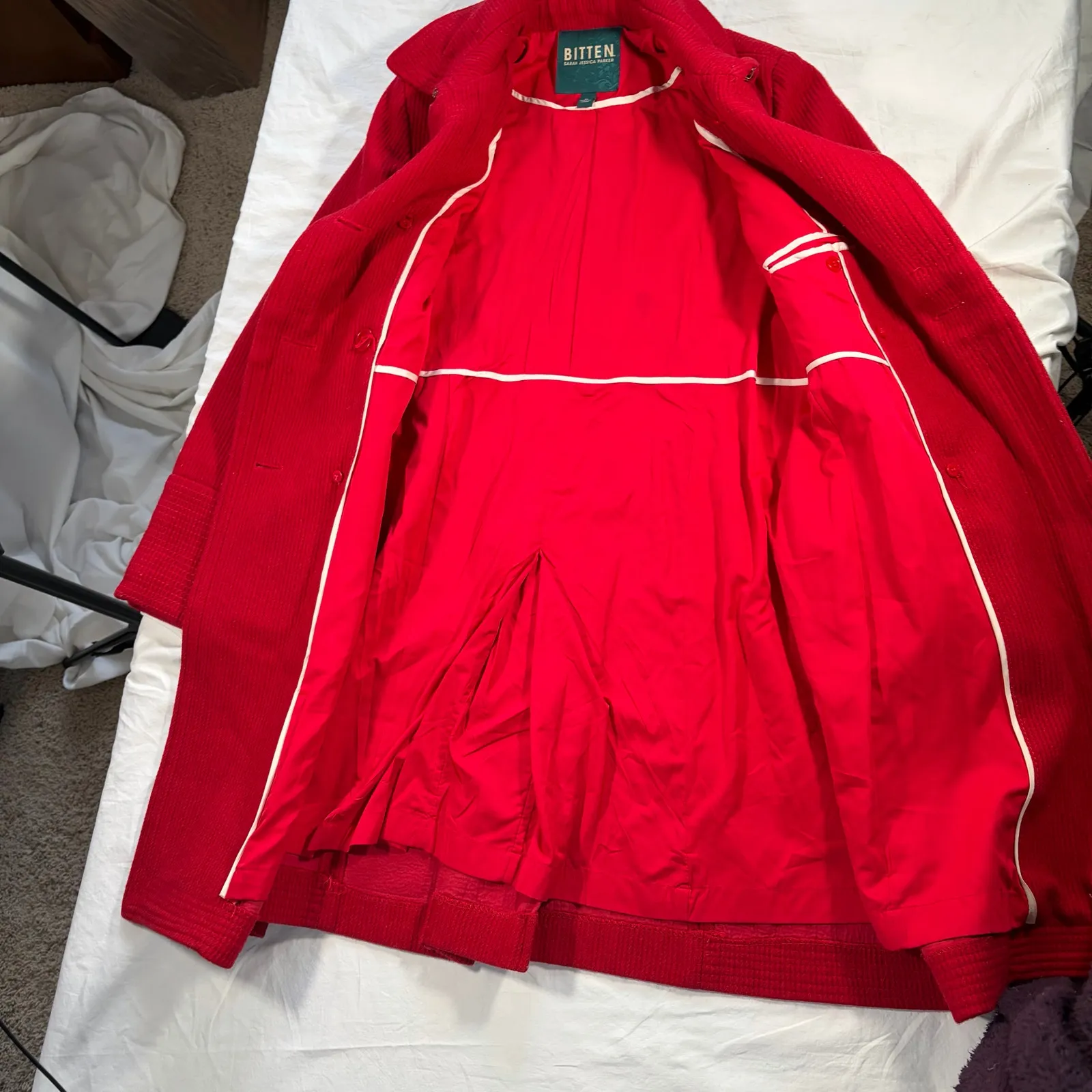 Bitten Sarah Jessica Parker SJP women’s double breast red pea coat. Size M wool Size M - Image 2