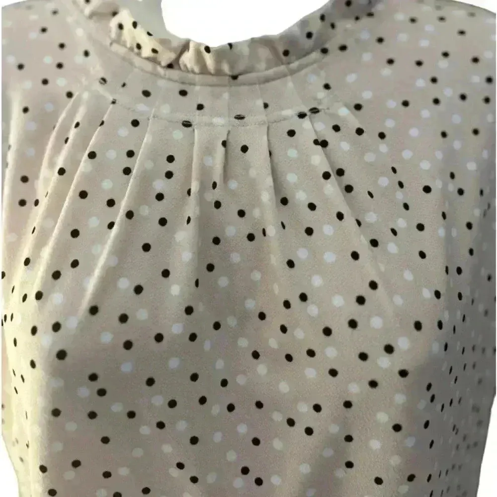 Adrianna Papell Sleeveless Polka Dot Blouse Pink Beige Large - Image 6
