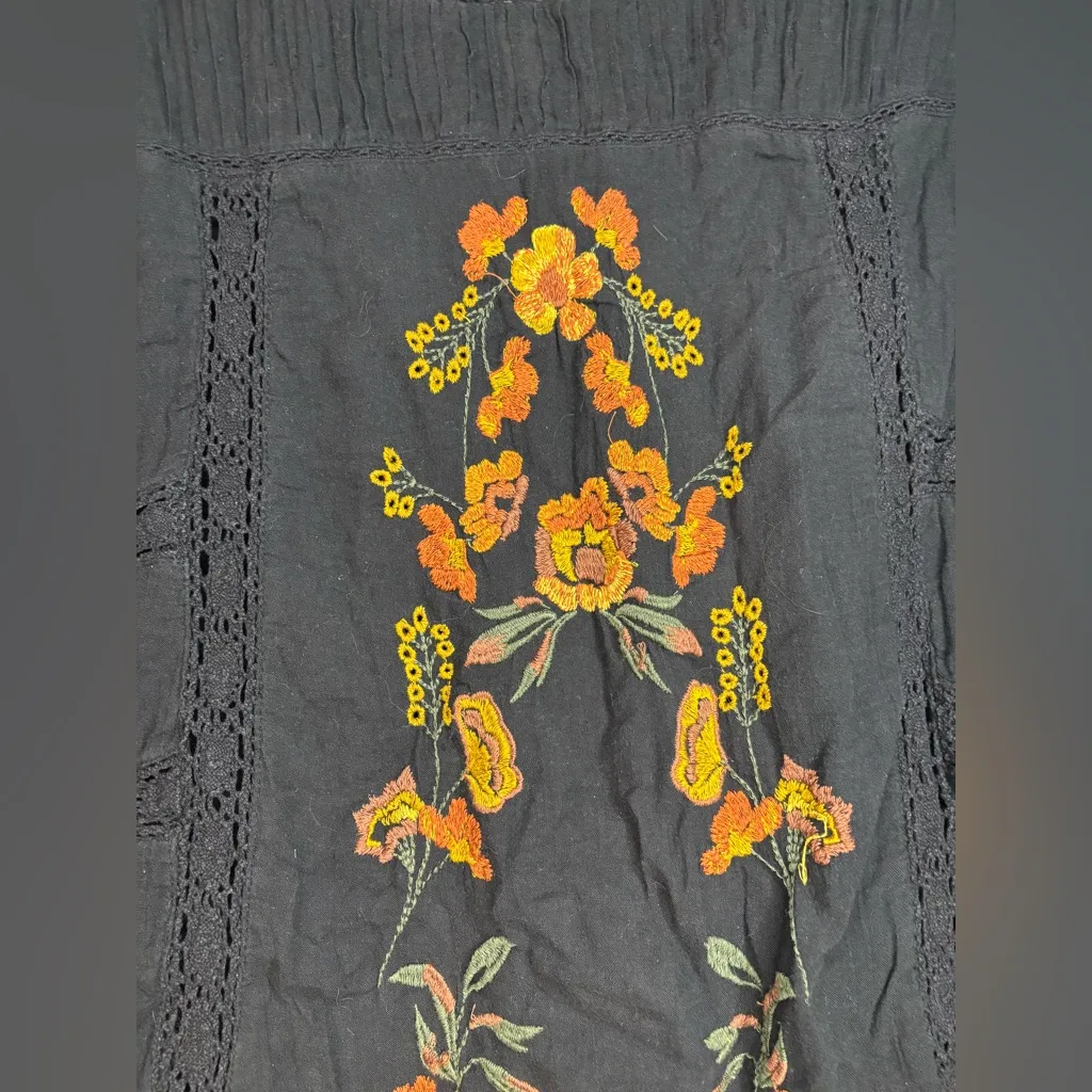 Free People Perfectly Victorian Embroidered Orange Yellow Floral Dress Size M - Image 8