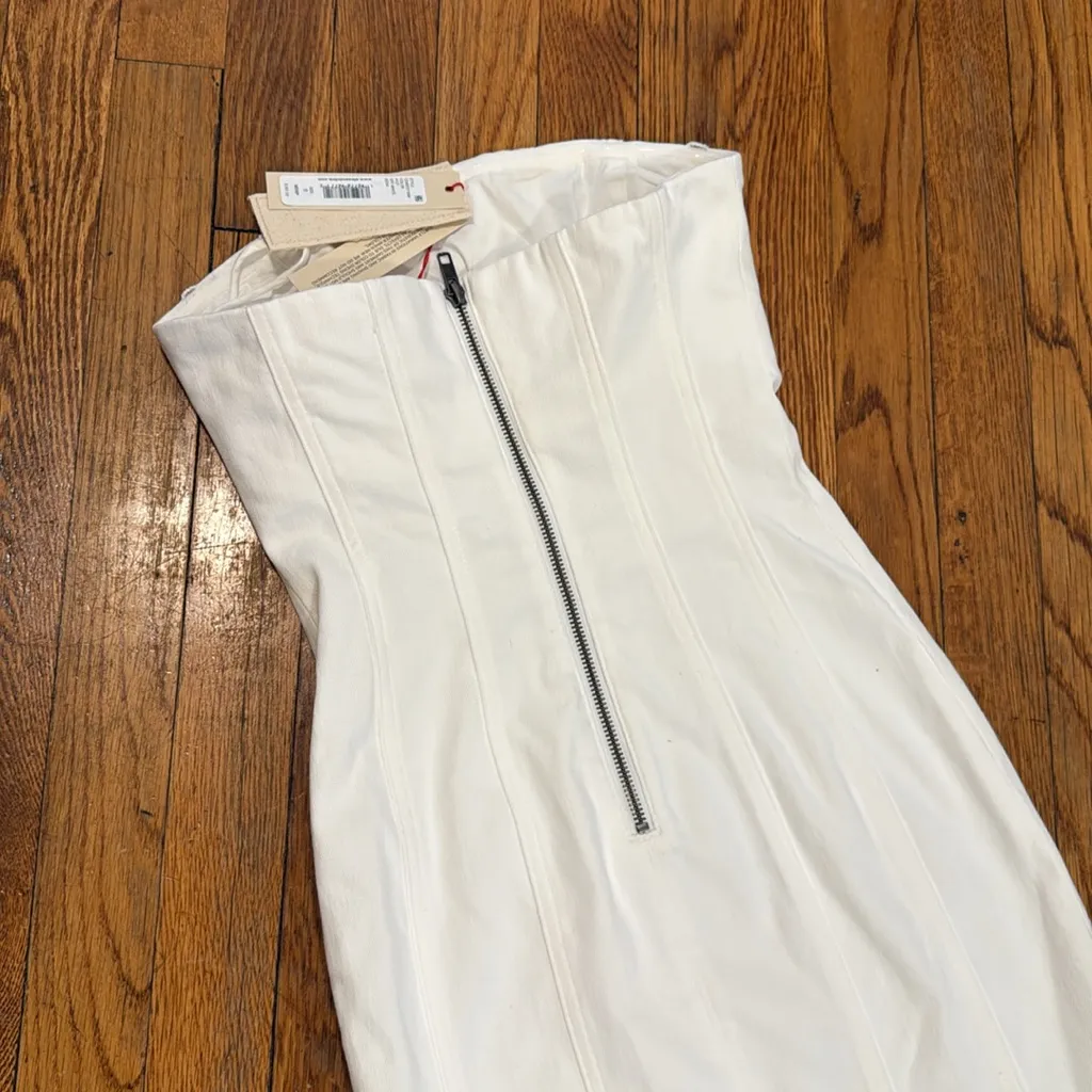 NWT Alice+Olivia Palmer strapless denim off white mini dress size 0 - Image 3