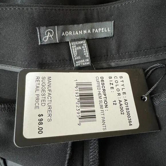 Adrianna Papell Slim Fit Cuffed Black‎ Pants SIze 12 NWT - Image 6