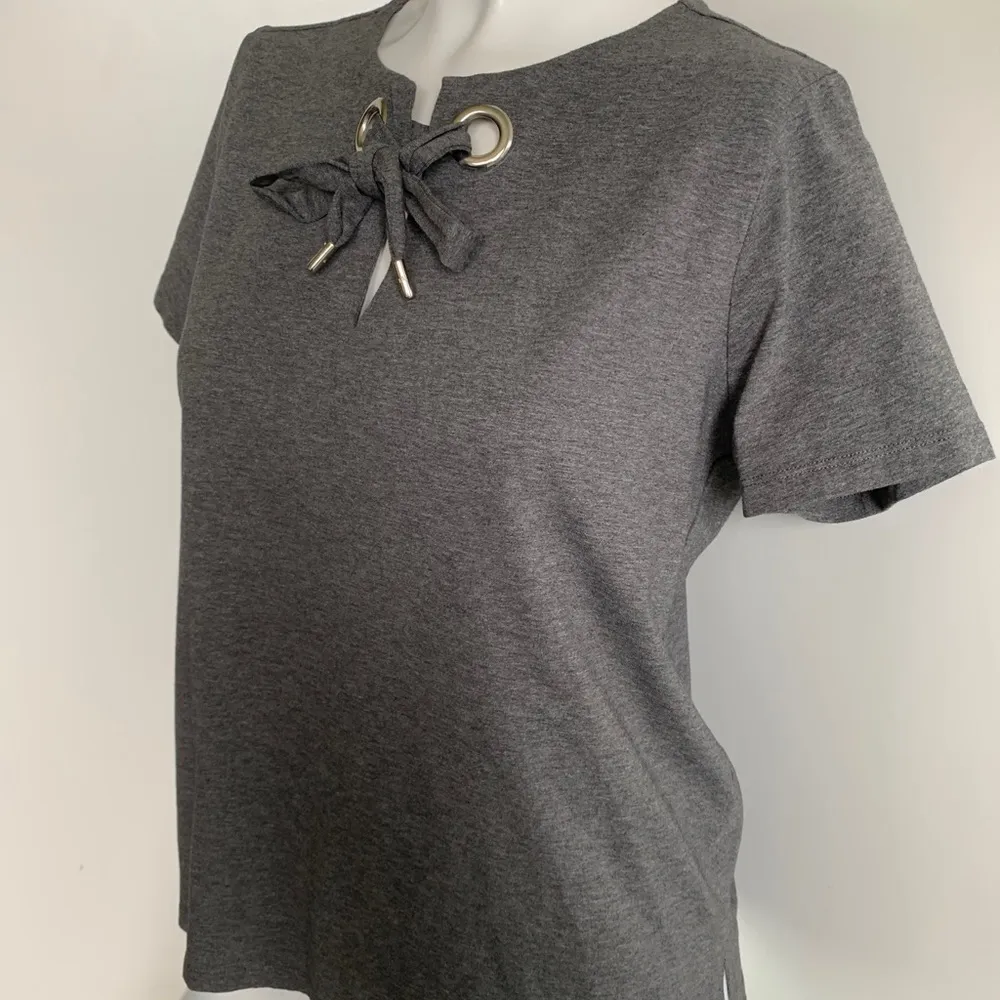 MICHAEL Michael Kors gray short sleeve tie-neck shirt - Image 2