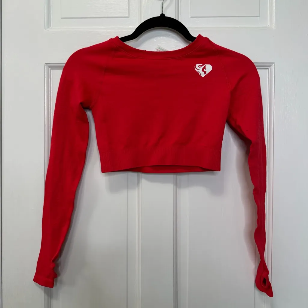 Women’s Best Power Seamless Long Sleeve Crop Top Red NWT Size Small - Image 2