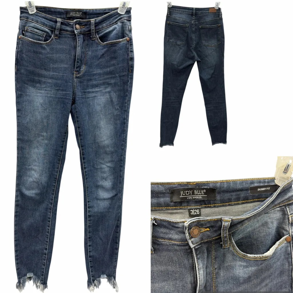 Judy Blue Skinny Jeans Size 3/26 Raw Hem Stretch Denim - Image 2