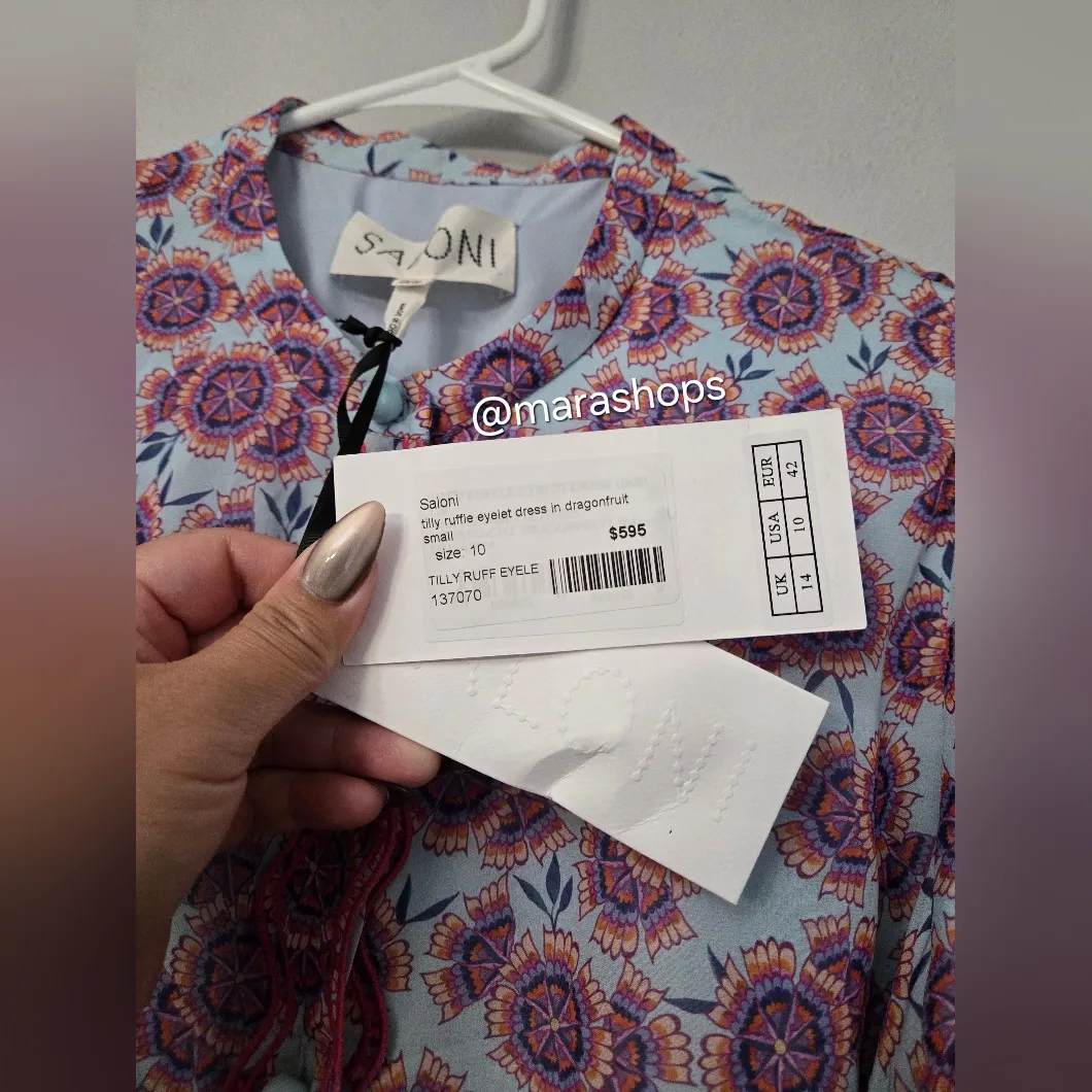 Saloni Tilly Dragonfruit Ruffle Eyelet Dress Pink Size 10 - Image 5