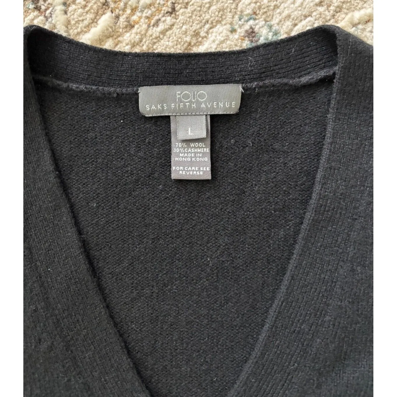 Saks Fifth Avenue Cardigan Womens Large Black Cashmere Wool Preppy Career Casual - Image 5