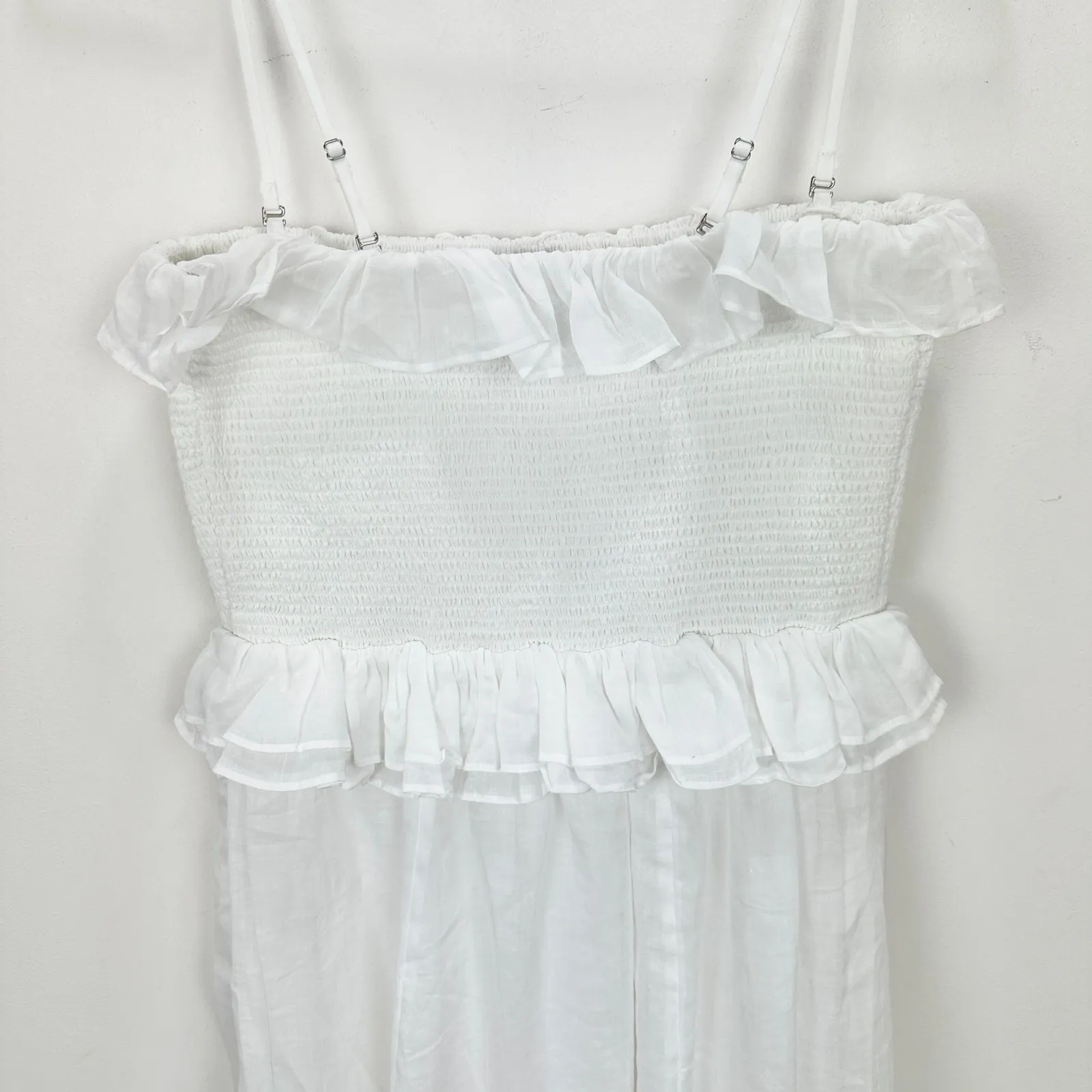 NEW J.Crew Ravenna Dress Ramie Ruffle Lightweight Smocked Midi White Small - Image 14