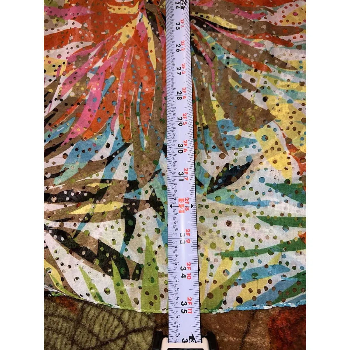 Boho Tropical Floral Sheer Scarf Perforated Rectangle 18x70" Wrap Unbranded - Image 6