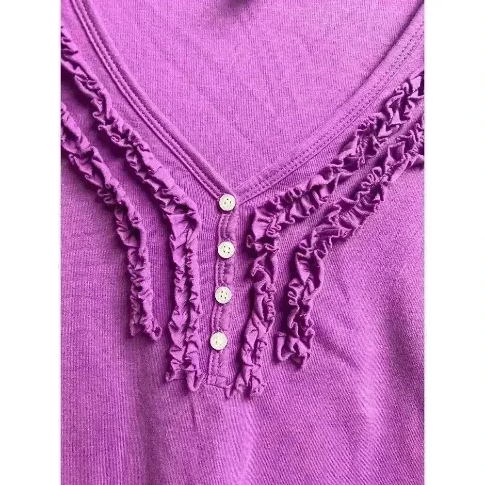 Lauren Ralph Lauren V-Neck Top Women's Purple Ruffle XL Short Sleeve - Image 5
