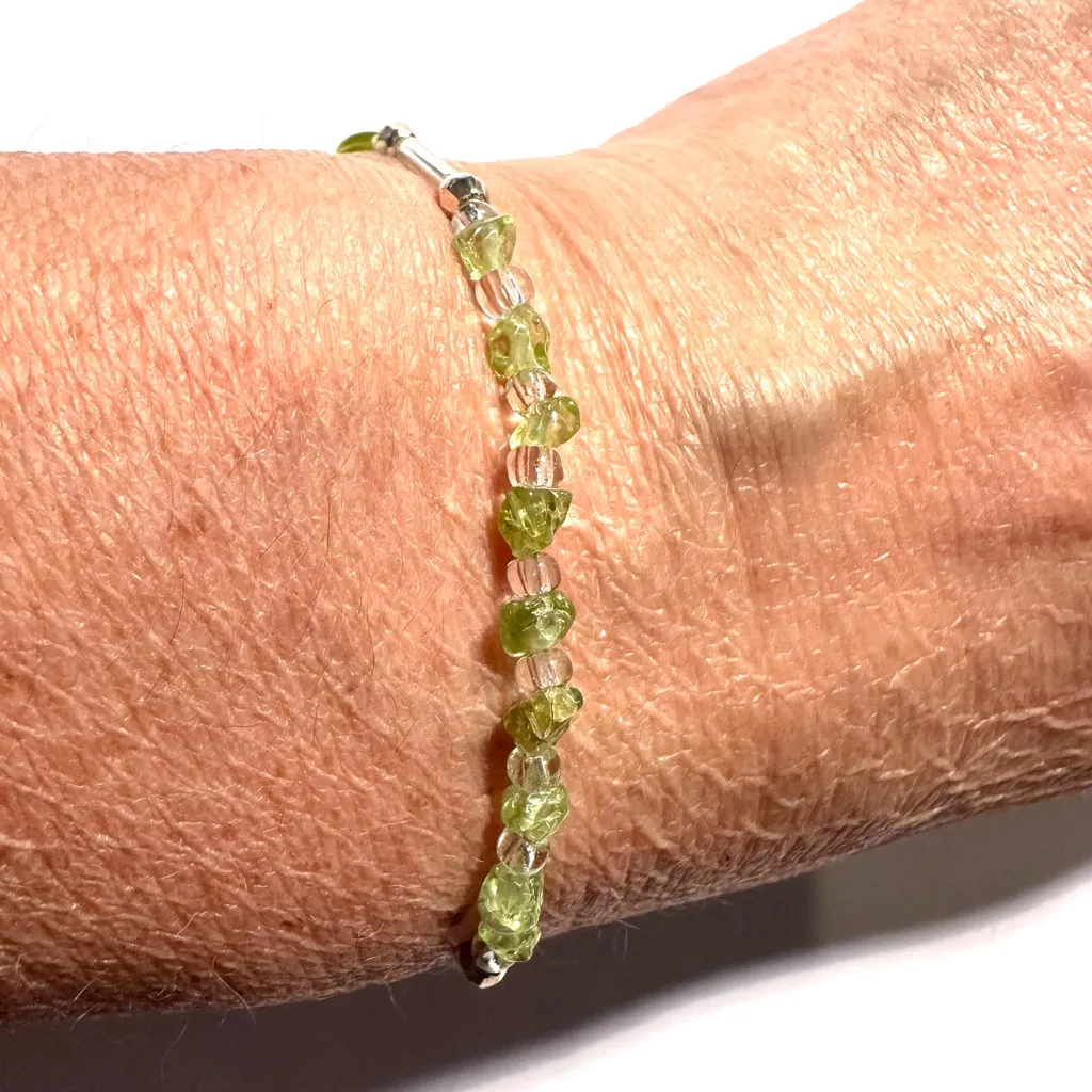Artisan Crafted Bracelet featuring Genuine Peridot and Czech Glass Beads Blue - Image 6