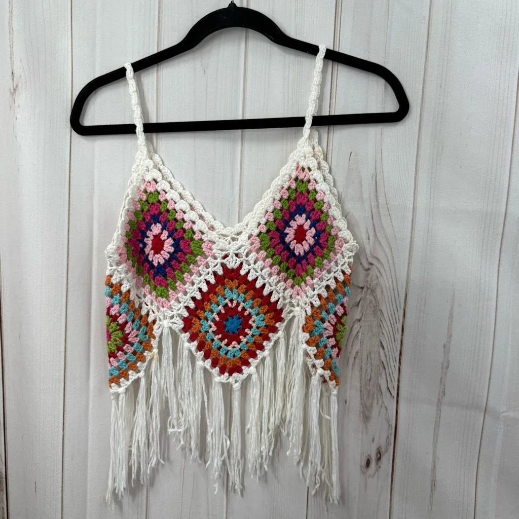 Women’s One Size Boho Granny Square Crop Top Fringe Festival - Image 2