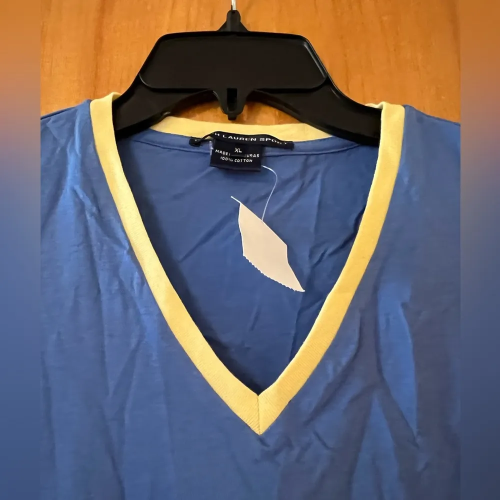 Ralph Lauren Sport Short Sleeve Top Vintage Shirt Womens Tee Blue V-Neck NWT XL - Image 4
