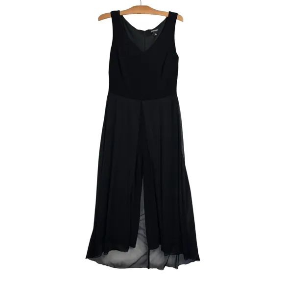Roz&Ali Black Sleeveless Chiffon‎ Overlap Wide Leg Jumpsuit V Neck sz 6 Wedding - Image 3