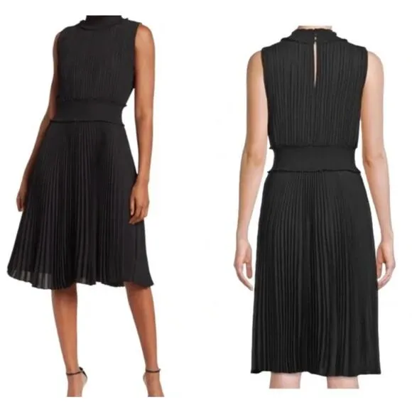 Nanette Lepore Black Mock Neck Pleated Sleeveless Black Dress - Image 2