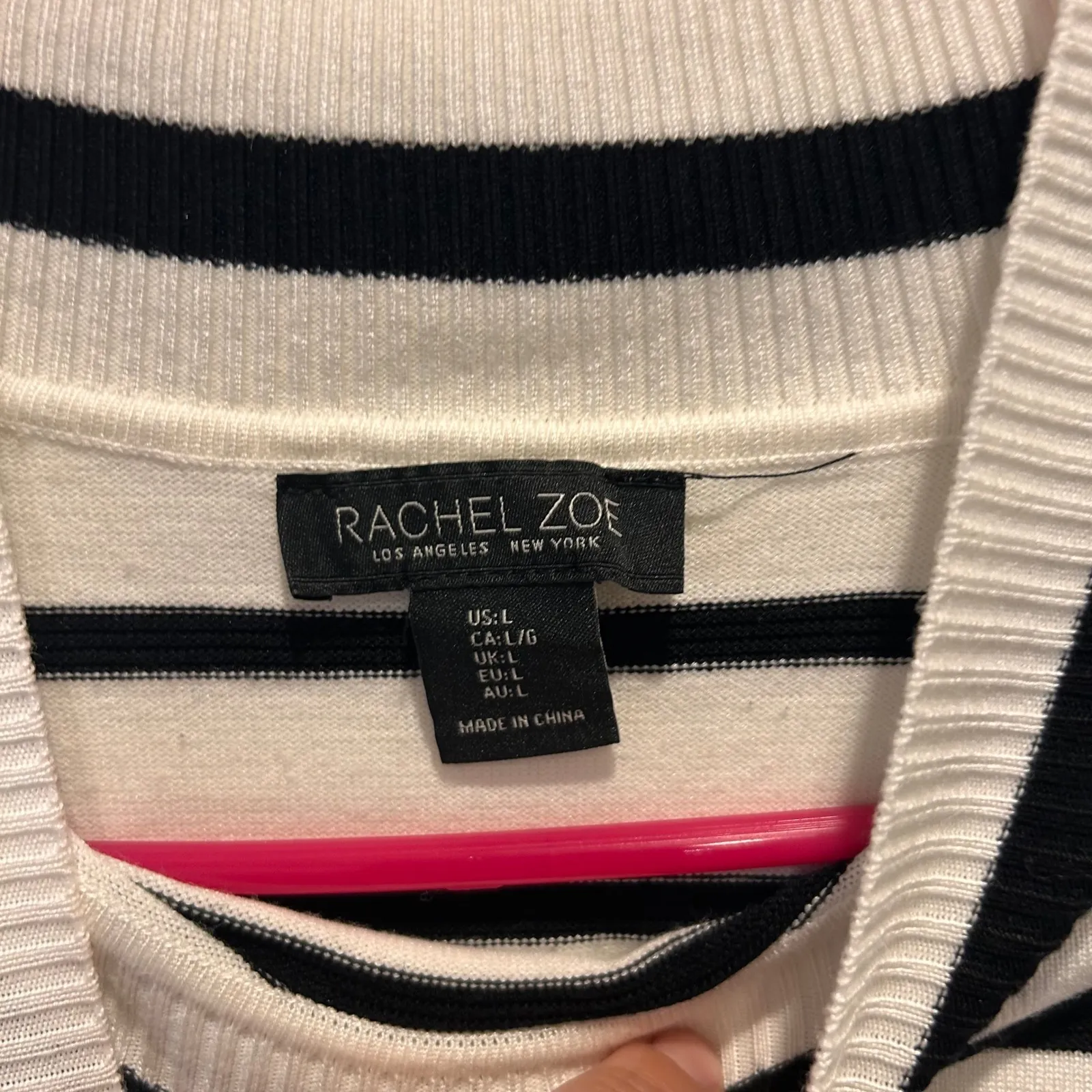 Rachel Zoe Black and White Striped Mock‎ Neck Sweater Knit Top Size Large - Image 3