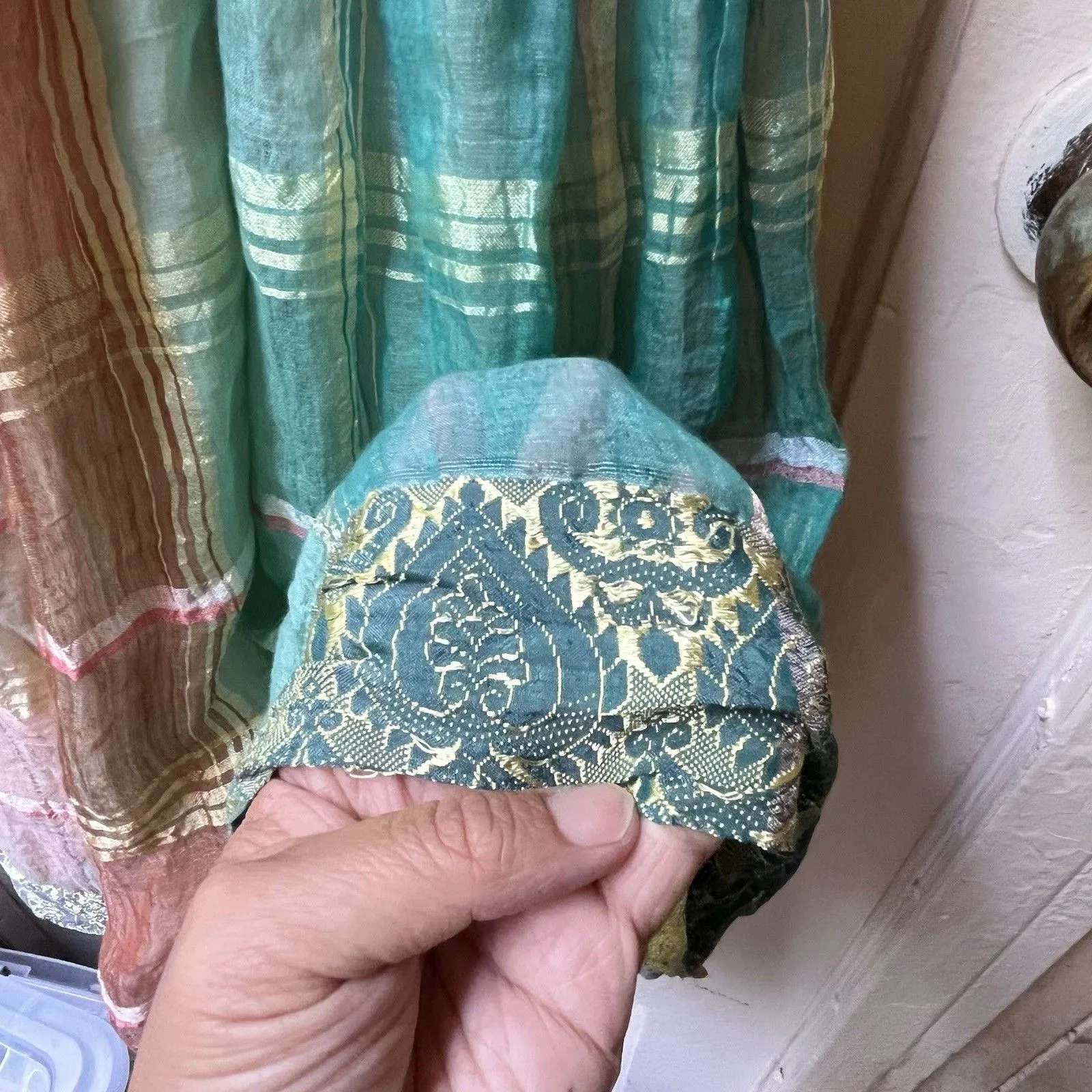 Vtg Multicolor Plaid Bohemian Maxi Dress XS Celestial Zodiac Hippie Silky Indian - Image 11