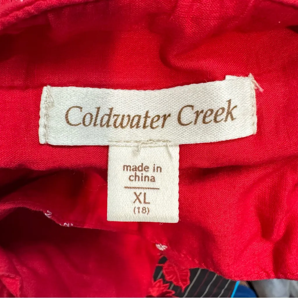 Vintage Coldwater Creek Red Pleated Embroidered Floral Skirt Knee Length Cotton - Image 5