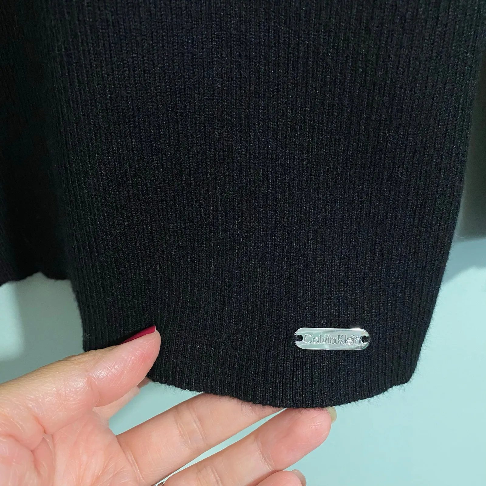 Calvin Klein Black Ribbed Chain Link Detail Retro Y2K Long Sleeve Sweater Sz XL - Image 6