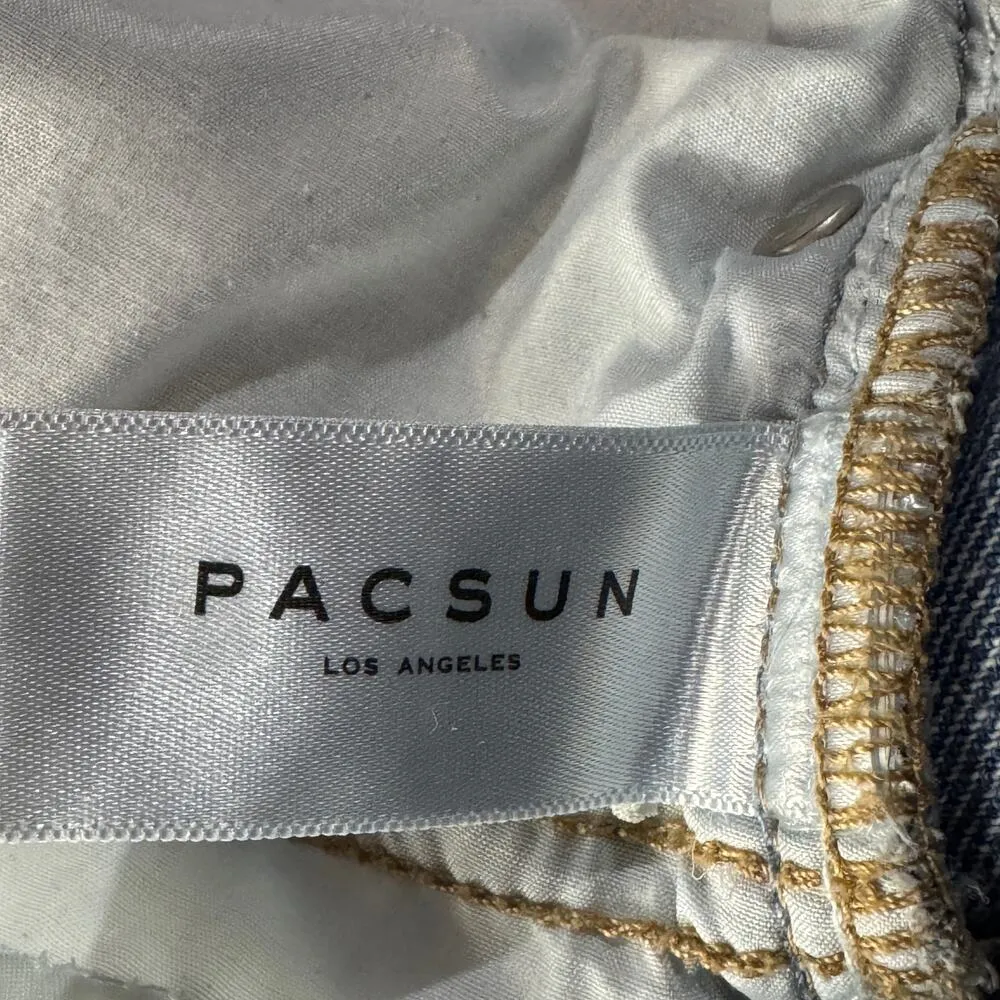 PacSun SZ 26 High-Rise Festival Jean Shorts Distressed Zip-Fly Frayed Hems Blue - Image 7