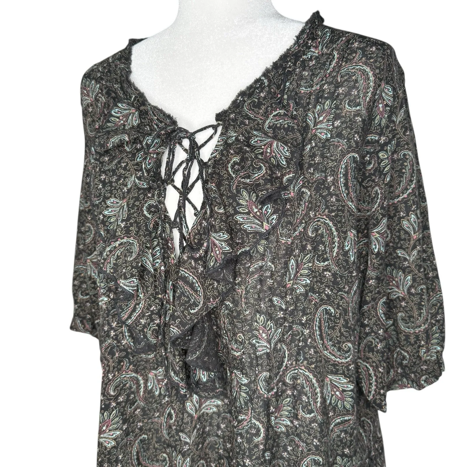 Ralph‎ Lauren Denim & Supply S Lace Up Top Boho Peasant Gypsy Blouse - Image 2
